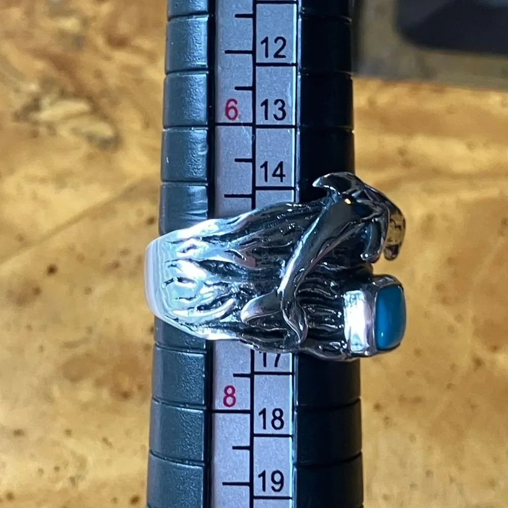 Sleeping Beauty Turquoise Sterling Silver Dolphin Ring Size 7